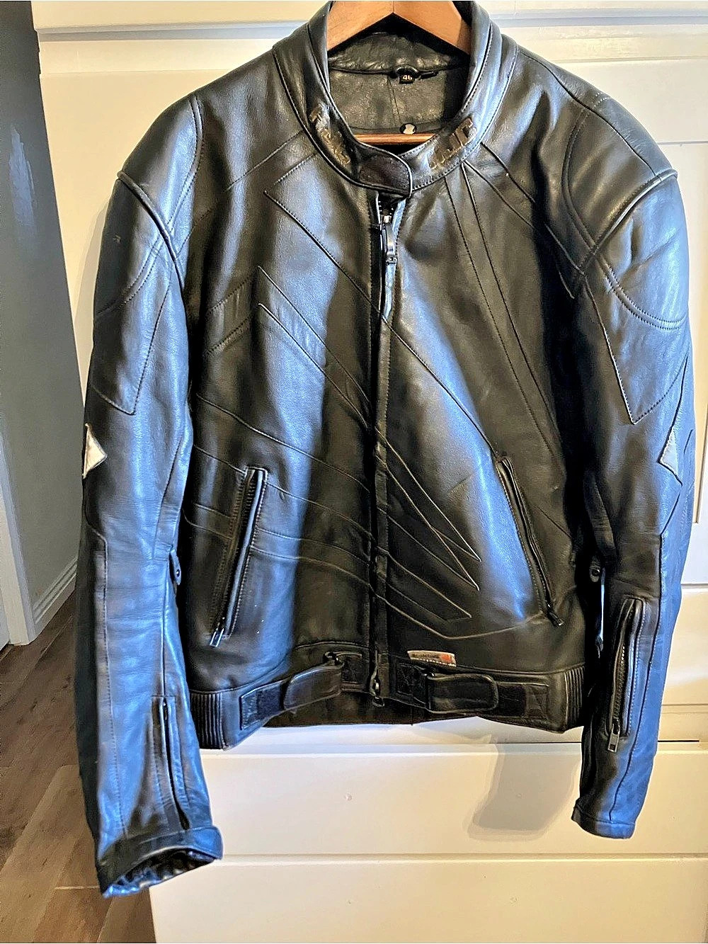 HJС Men's Black Heavy Leather Motorcycle Jacket Gear Cirotech Size 46